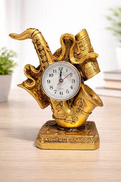 TEZ Dekoratif-SAATLİ MÜZİK NOTA-Gold Renkli Aksesuar Biblo