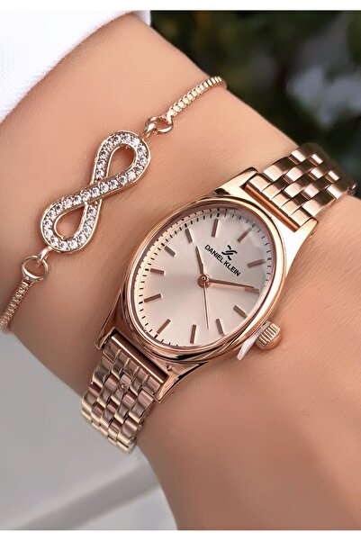 Daniel Klein ساعة يد نسائية أصلية من مينيمال روز جولد مع سوار هدية