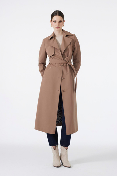 Zühre Kruvaze Yaka Kol Işleme Detaylı Mocha Trençkot 13724