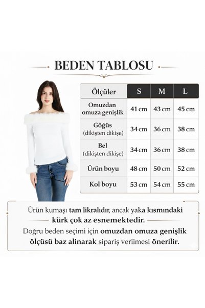 BALAMİR HOME Faux Fur Boat Neck Long Sleeve Diver Slim Fit Off Shoulder Blouse