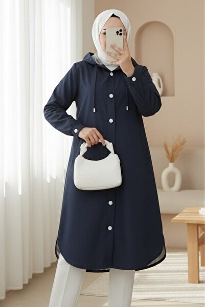 HİJABAYA Тренч з підкладкою в смужку, з боковими кишенями та капюшоном