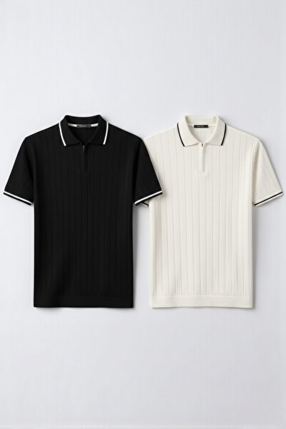 legends butik Erkek Fitilli Triko Polo Yaka Tişört 2’li Set – Terletmeyen Pam...