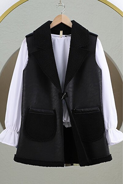 HİJABAYA Içi Kuzu Peluş Çift Cepli Yelek