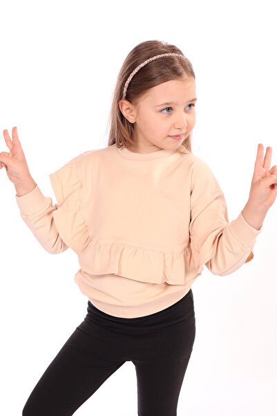 Toontoy Girl's Oversize Crew Neck Drop Shoulder Asymmetrical Sweatshirt - Ruf...