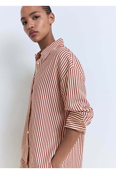 MANGO Woman Düz kesim çizgili gömlek