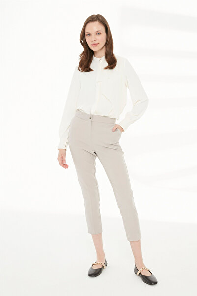 Zühre Pantaloni gri din material textil cu picior îngust P-0024