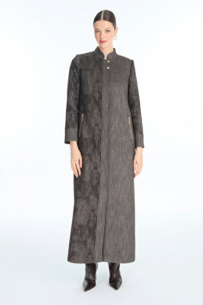 Zühre Hakim Yaka Desenli Kahve Pardesü 13972