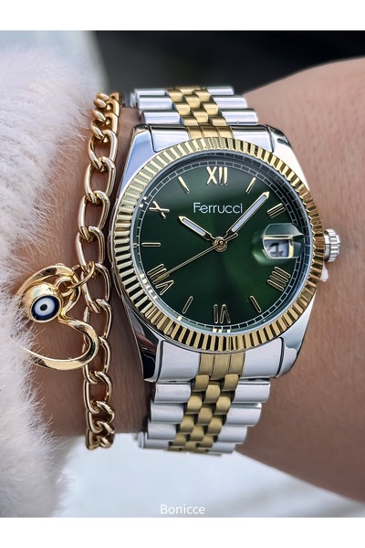 Ferrucci Marka Çelik Kordon, Sarı Renk, Dikdörtgen Oval Kasa, Kadın Kol Saati...