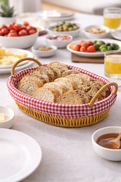 NEWNOW Liora Bread Basket Wicker Bread Basket with Cloth Cover Oval Breakfast...