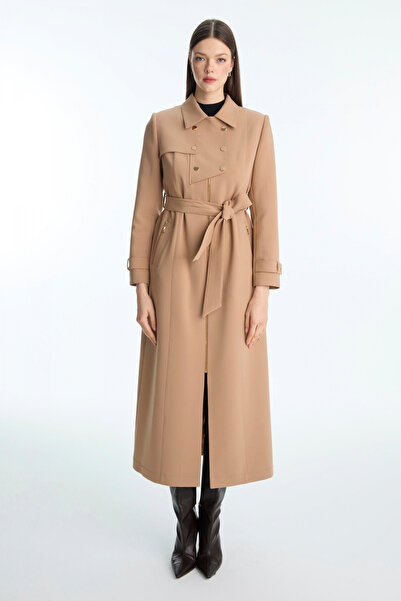 Zühre Düğme Ve Fermuar Detaylı Kuşaklı Trençkot Camel 13928
