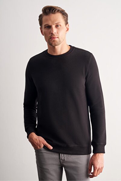 İmza Μαύρο μακρυμάνικο φούτερ με λαιμόκοψη από απλό βαμβακερό Comfort Fit 101...