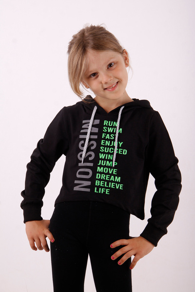 Toontoy Crop Swea pentru fete Relax Fit cu glugă cu imprimeu tricou - 2 fire