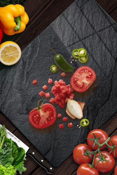 Decovetro Black Stone Patterned Glass Cutting Board - Presentation, 30cm X 40cm