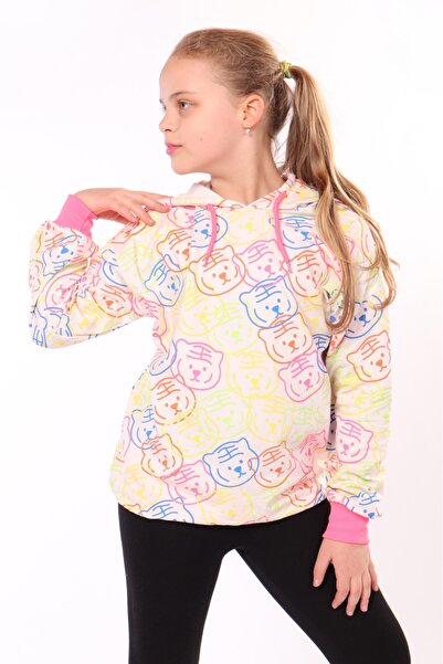 Toontoy Girl's Oversized Hooded Off-Shoulder Printed Sweatshirt - 2 Yarns