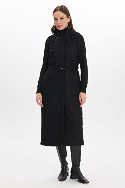 Zühre Kapüşonlu Cep Detaylı Siyah Yelek 0087