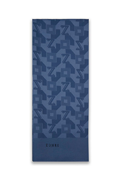 Zühre Geometric Patterned Indigo Shawl 0034