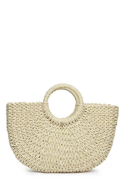 Zühre حقيبة بيج من القش بمقبض دائري 0044