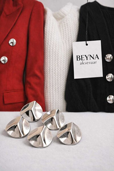 beyna aksesuar 2.29 cm Silver Curved Striped Curved Metal Coat - Trench Coat ...