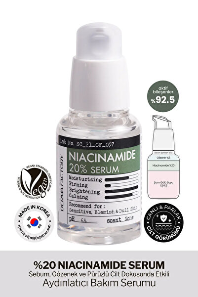 DERMA FACTORY %20 Niasinamid İçeren Aydınlatıcı Cilt Bakım Serumu Niacinamide...