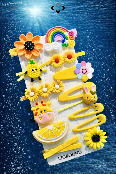 LİGROUND Silikon Kız Çocuk Saç Tokası Seti 14’lü Simli Renkli Desenli Çıtçıt,...