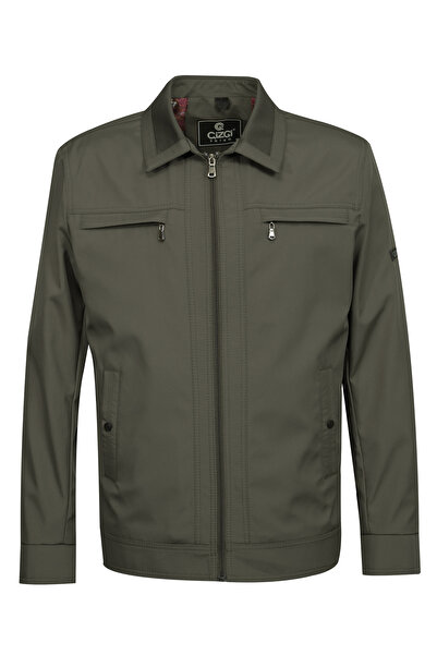 Çizgi Triko Ανδρικό παλτό με γιακά πόλο με διπλή τσέπη με επένδυση ελαφρύ Kha...