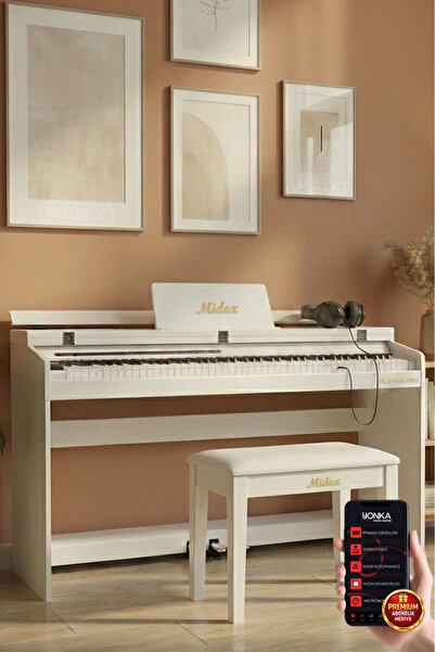 Midex Plx-140 Pro-wh Dijital Piyano Bluetooth Tuş Hassasiyeti 88 Tuşlu Kapakl...