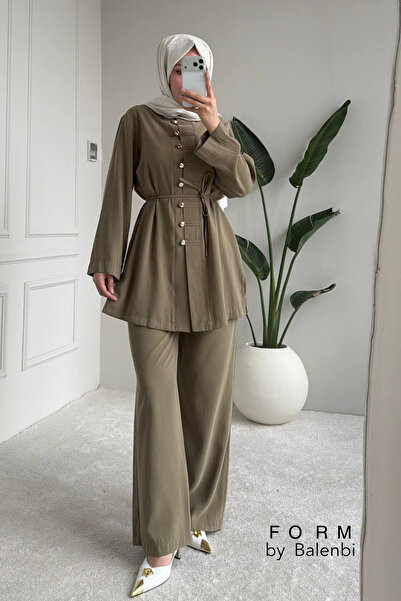 Balenbi Comfortable Cut Button Detailed Hijab Women's Tnsel Set 1166 – Form S...