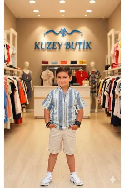 Kuzeyi Butik طقم قميص وشورت صيفي للأولاد من القطن المحبوك بنمط إيراني