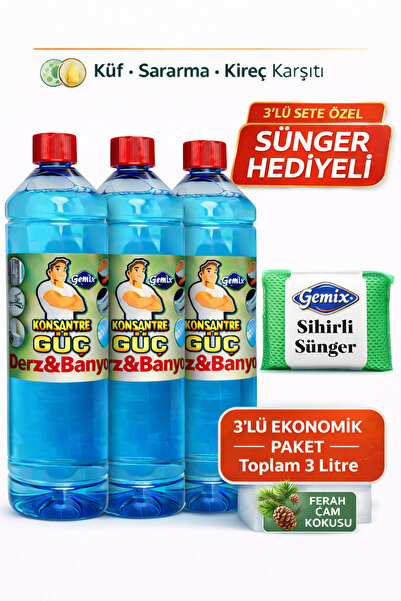 KONSANTRE GÜÇ Derz & Banyo Duşakabin Fayans arasıTemizleyici 1 Litre x 3 Adet...