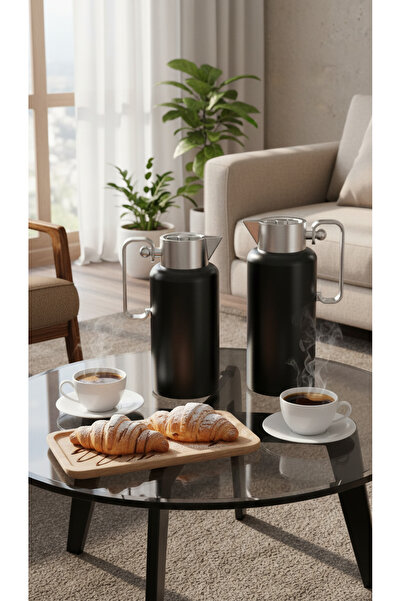 Generic طقم ترامس قهوة وشاي أنيقة, لضيافة راقية.اسود
