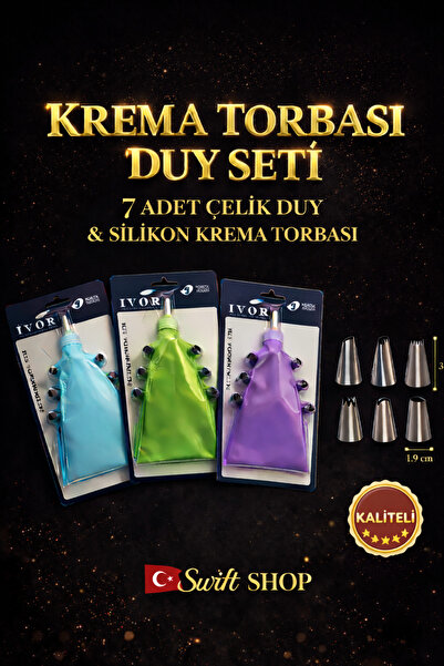 Swift Shop 9 Parça Krema Torbası Duy Seti–7 Farklı Şekilli Duy ve 1 Bağlantı ...