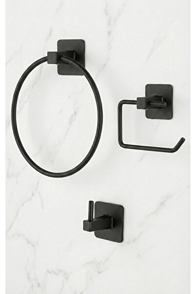 evina Kare Yapışkanlı Set Yuvarlak Havluluk Wc Tuvalet Kağıtlık Tekli Askılık...