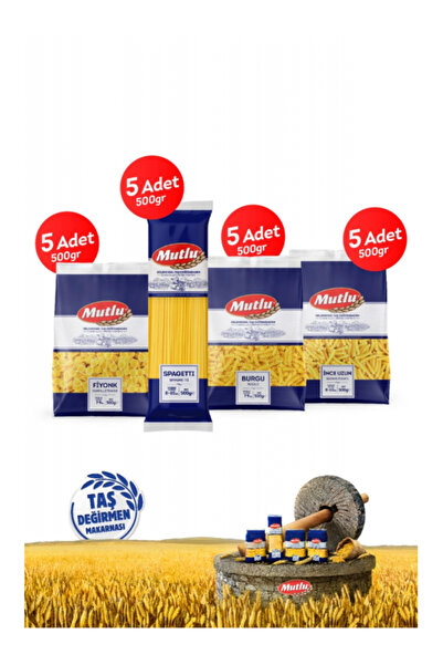 Mutlu Makarna 500g Karma Kutu / 5 Pk. Spagettı - 5 Pk. Burgu - 5 Pk. Ince Kes...