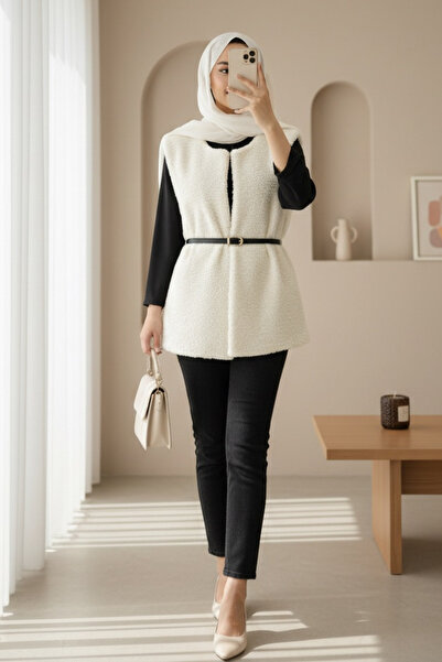 HİJABAYA Пояс с двойни джобове и подплатена плюшена жилетка