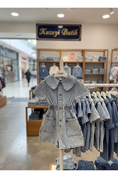 Genel Markalar Kız çocuk bayramlık bebe yaka taşlı kot şortlu tulum salopet