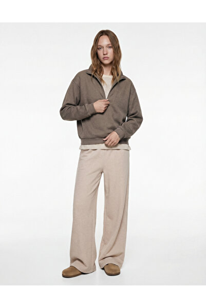 Koton guler ridicat Top de pijama din tricot confortabil cu fermoar