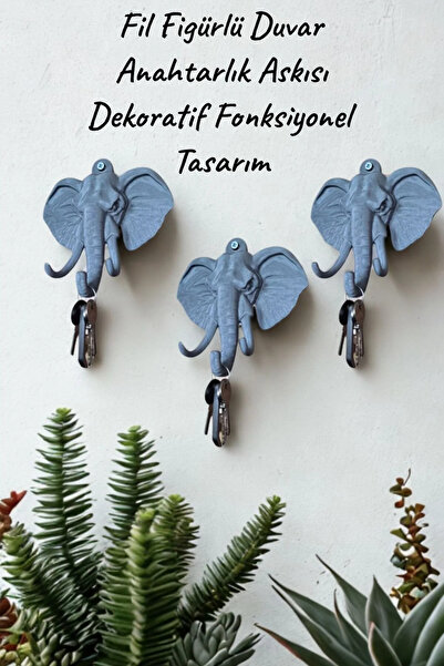 Dropcek eticaret Fil Figürlü Duvar Anahtarlık Askısı Dekoratif Fonksiyonel Ta...