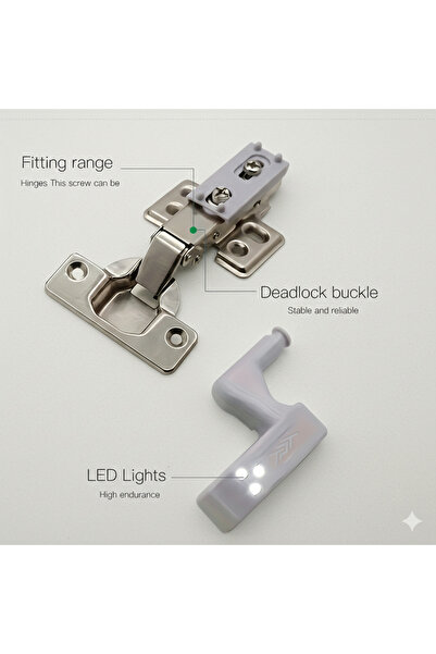 TPT Dolap Kapak İçi LED Menteşe Işığı – Pilli, Otomatik Aç/Kapa, Basmalı Düğm...