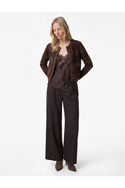 Koton Buttoned Long Sleeve Crew Neck Checkered Knitwear Cardigan