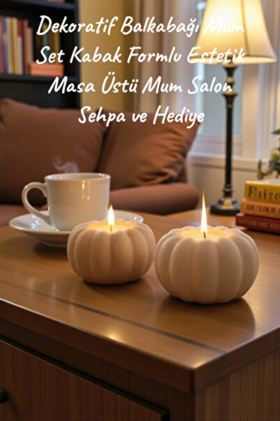Dropcek eticaret Dekoratif Balkabağı Mum Set Kabak Formlu Estetik Masa Üstü M...