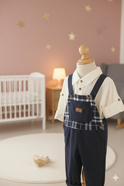 Oryeda UniqBaby Erkek Bebek Kareli Salopetli 2’li Takım
