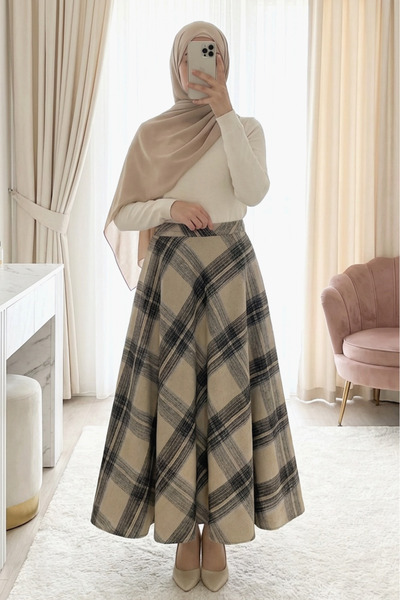 HİJABAYA Пола с кашон с кариран десен и цип отстрани