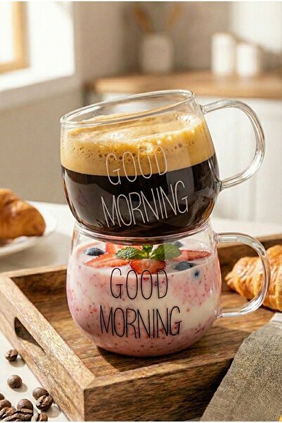 Vivien Home 2 Li Good Morning Günaydın 400 ml Borosilikat Cam Kupa