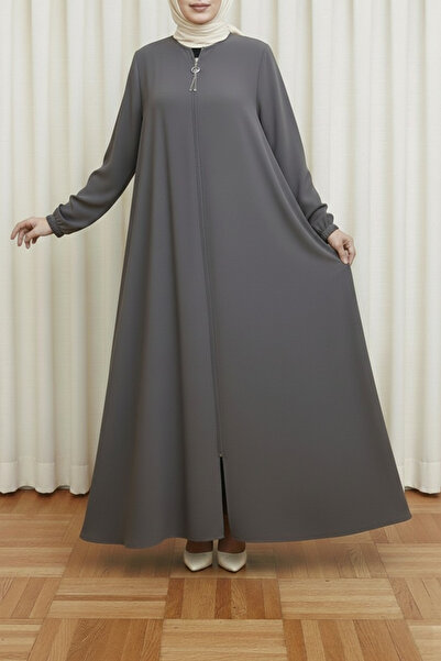 Moda Hayme Kadın Mevlana Model Ferace Tam Boy Rahat Kalıp Tesettür Füme