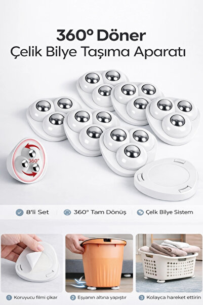 Tilbe Home 8 Adet 360 Derece Döner Çelik Bilye Tekerlekli Eşya Yük Taşıma Yap...