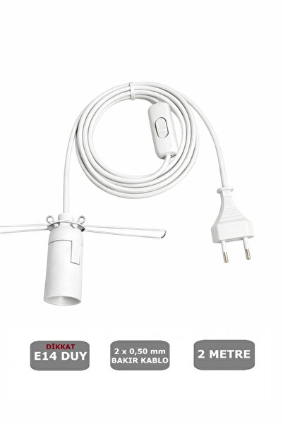 CONANA E14 Duylu 2 Metre Arapuarlı, Tuz Lambası Duyu Yaylı (2X0,50) (Beyaz) 65W