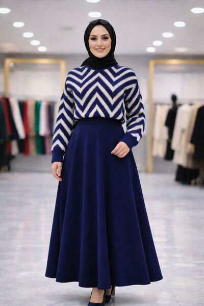 Nursay Zigzag Sweater Scuba Skirt Set