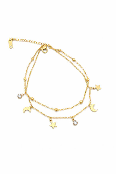 luxury steel gold renk dorika zincir zirkon taşlı ay yıldız çelik Halhal