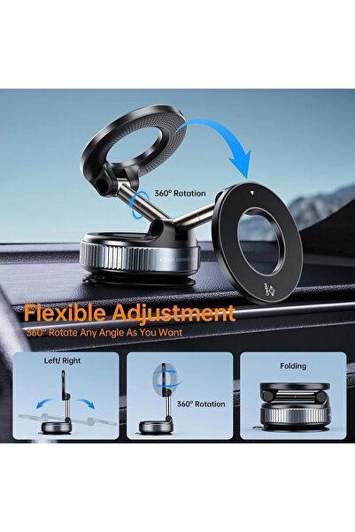 ARBIX 360 Dönebilen Araç İçi Telefon Tutucu Vakumlu Magsafe Destekli Masa Üstü Duvar Halka Telefon Tutucu