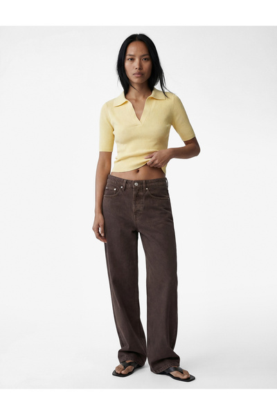 Koton εφαρμοστό Πλεκτό πουλόβερ με κοντό μανίκι και λαιμόκοψη πόλο